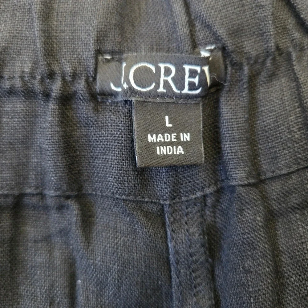J.Crew Womens Long Tropez Short 100% Linen Size Large Black Pull-on  Minimalist